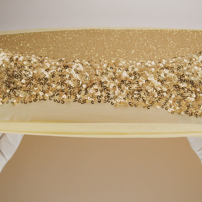 Recycled Polyester All-Over Circular Baby Sequins on Stretch Mesh - Gold - Divine Collection