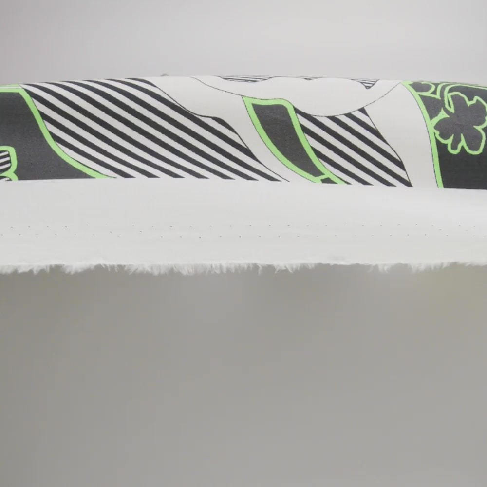 Cotton Poplin - Green Striped Flowers - Fleurs en Vert Print - Mood Exclusive Avenable Collection