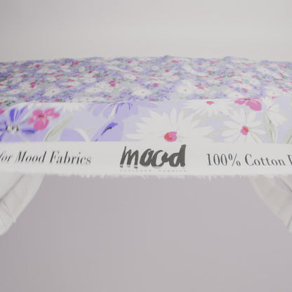 Cotton Poplin Print - Periwinkle, Pink and White Floral - Mood Exclusive April Shower Encore