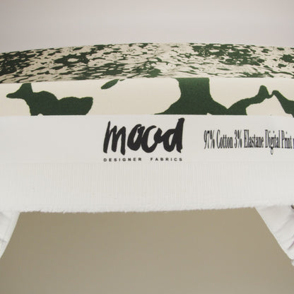 Stretch Cotton Sateen - Hunter Green and Cream Big Floral - Rorschach Rosettes Print - Mood Exclusive Acadia Collection