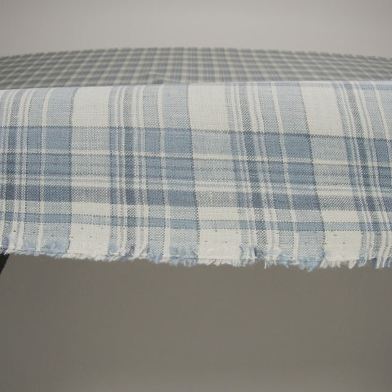 Medium Weight Linen Woven - Country Blue and Cream Plaid