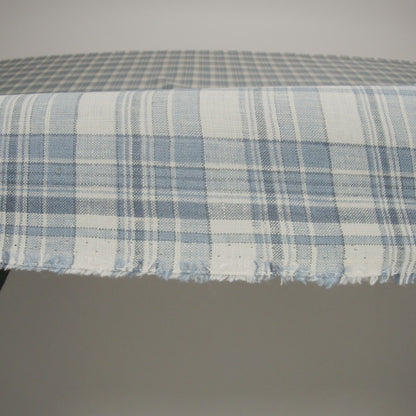 Medium Weight Linen Woven - Country Blue and Cream Plaid