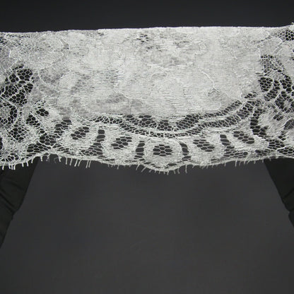 French Metallic Chantilly Lace with Finished Scalloped Edges by Solstiss - Metallic Silver and Greige Flowers