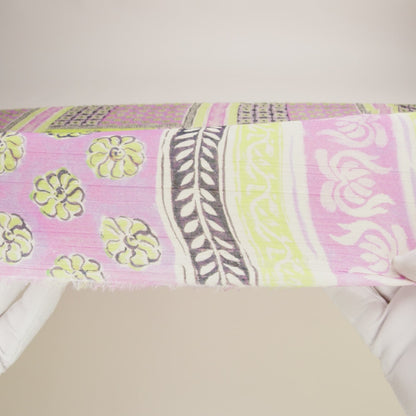 Crinkled Cotton Gauzy Woven Panel - Baby Pink and Lime Green Floral Patchwork - Mood Exclusive Oued Fes