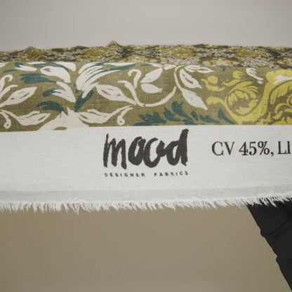 Linen and Rayon Woven - Olive, Lime Green and Cream Floral Diamonds - Mood Exclusive Fleur Filigree Print