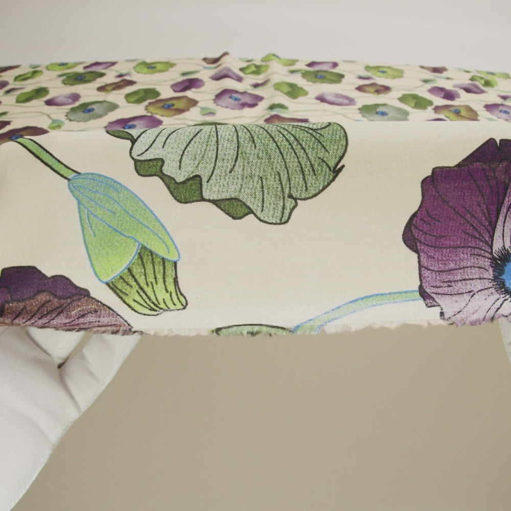 Beige, Green and Plum Big Poppies Cotton Lawn - Image 6 of 7