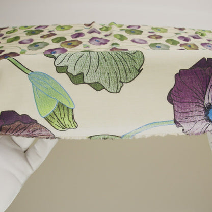 Beige, Green and Plum Big Poppies Cotton Lawn