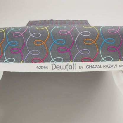 Printed Quilting Cotton by Ghazal Razavi for FIGO Studio - Gray and Rainbow Ribbons - Dewfall Collection