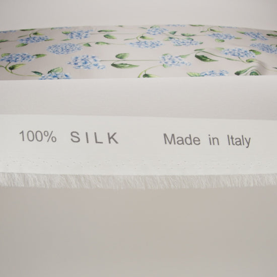 Heavy Silk Satin-Faced Organza, Made in Italy - Pale Gray, Blue and Green Hydrangeas