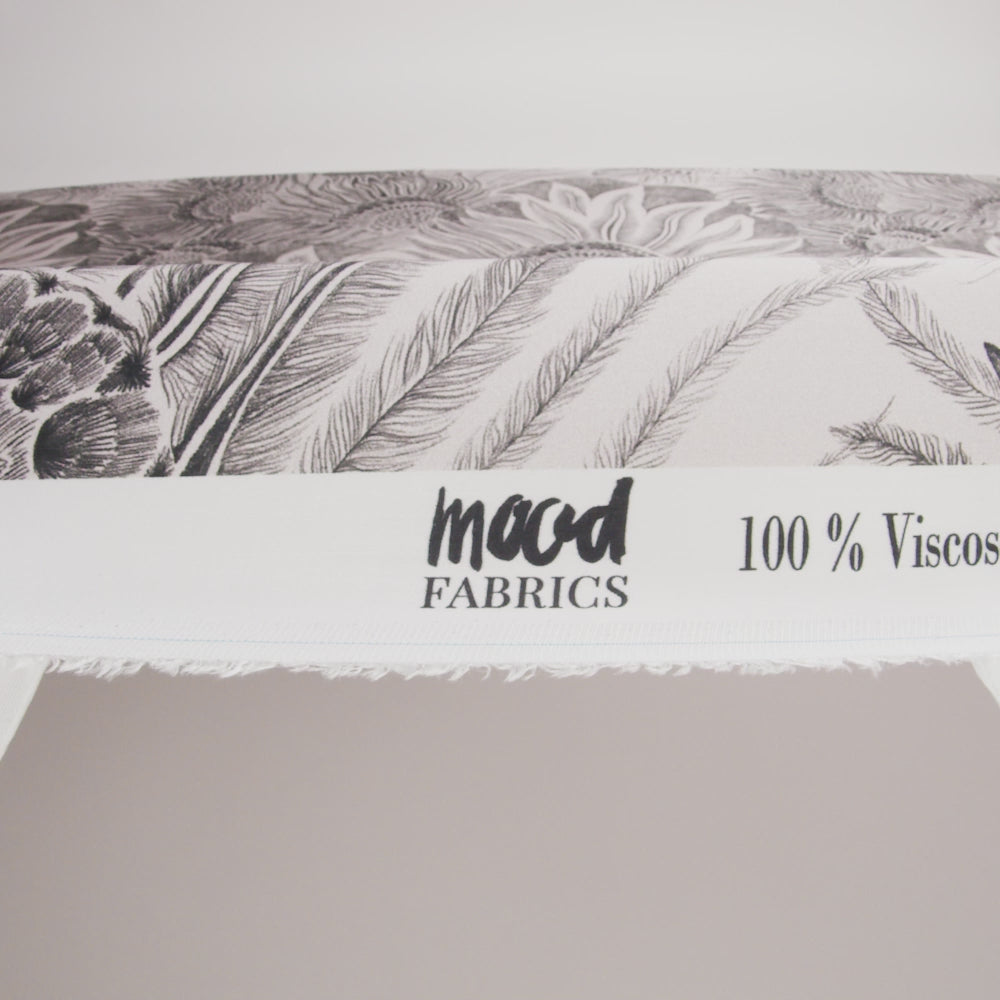 Rayon Challis - Black and White Sunflowers - Mood Exclusive Floral Hideaways Print - Image 2 of 2