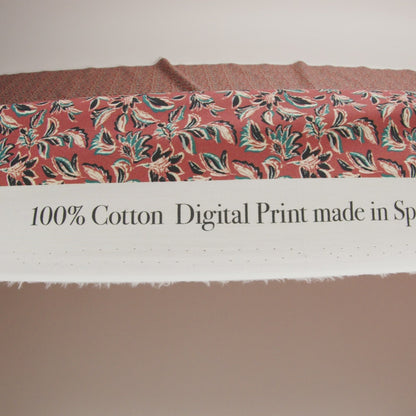 Cotton Poplin Print - Burnt Orange and Teal Leaves - Mood Exclusive Cranberry Corral