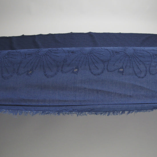 Embroidered Eyelet Cotton Voile - Medieval Blue All-Over Flowers - Naomi Collection
