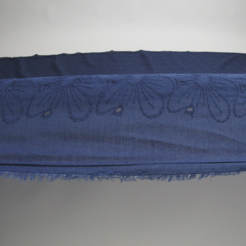 Embroidered Eyelet Cotton Voile - Medieval Blue All-Over Flowers - Naomi Collection