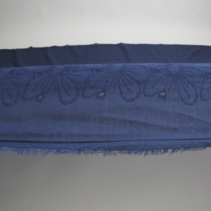 Embroidered Eyelet Cotton Voile - Medieval Blue All-Over Flowers - Naomi Collection
