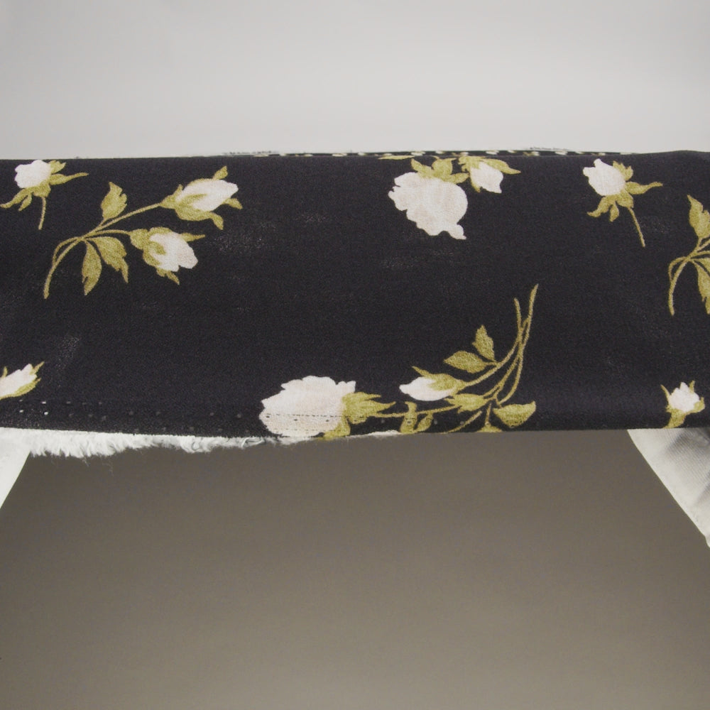 Sustainable Viscose Crepe Print - Light Pale Pink, Moss Green and Black Rose Floral - Designer Deadstock - Image 6 of 6
