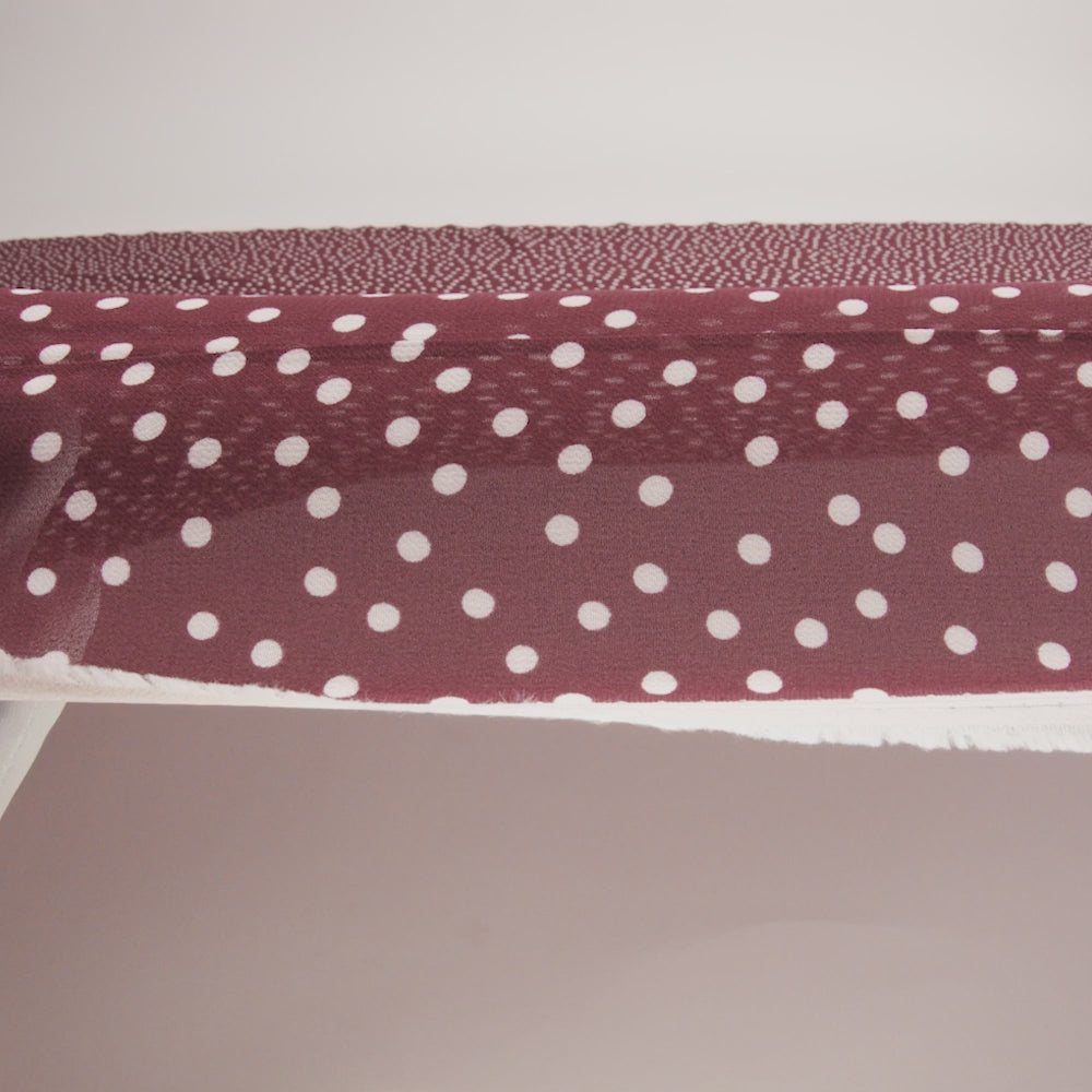 Viscose Georgette Print - Burgundy Red and Off White Scattered Polka Dots - Designer Deadstock - Image 6 of 6