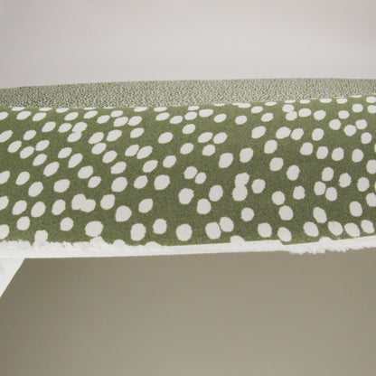Sustainable Viscose Crepe Print - Moss Green and White Abstract Polka Dots - Designer Deadstock