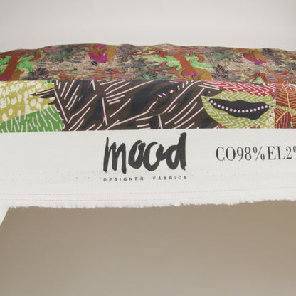 Stretch Cotton Twill Print - Brown and Green Textural Palm Trees - Mood Exclusive Island Energy