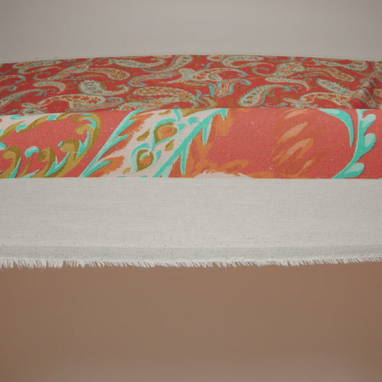 Linen and Rayon Woven - Coral Orange, Turquoise and Olive Green Paisley - Mood Exclusive Fiery Reverie Print
