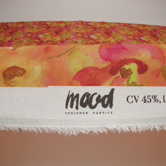 Linen and Rayon Woven - Orange, Pink and Olive Green Watercolor Flowers - Mood Exclusive Pick Your Posy Print