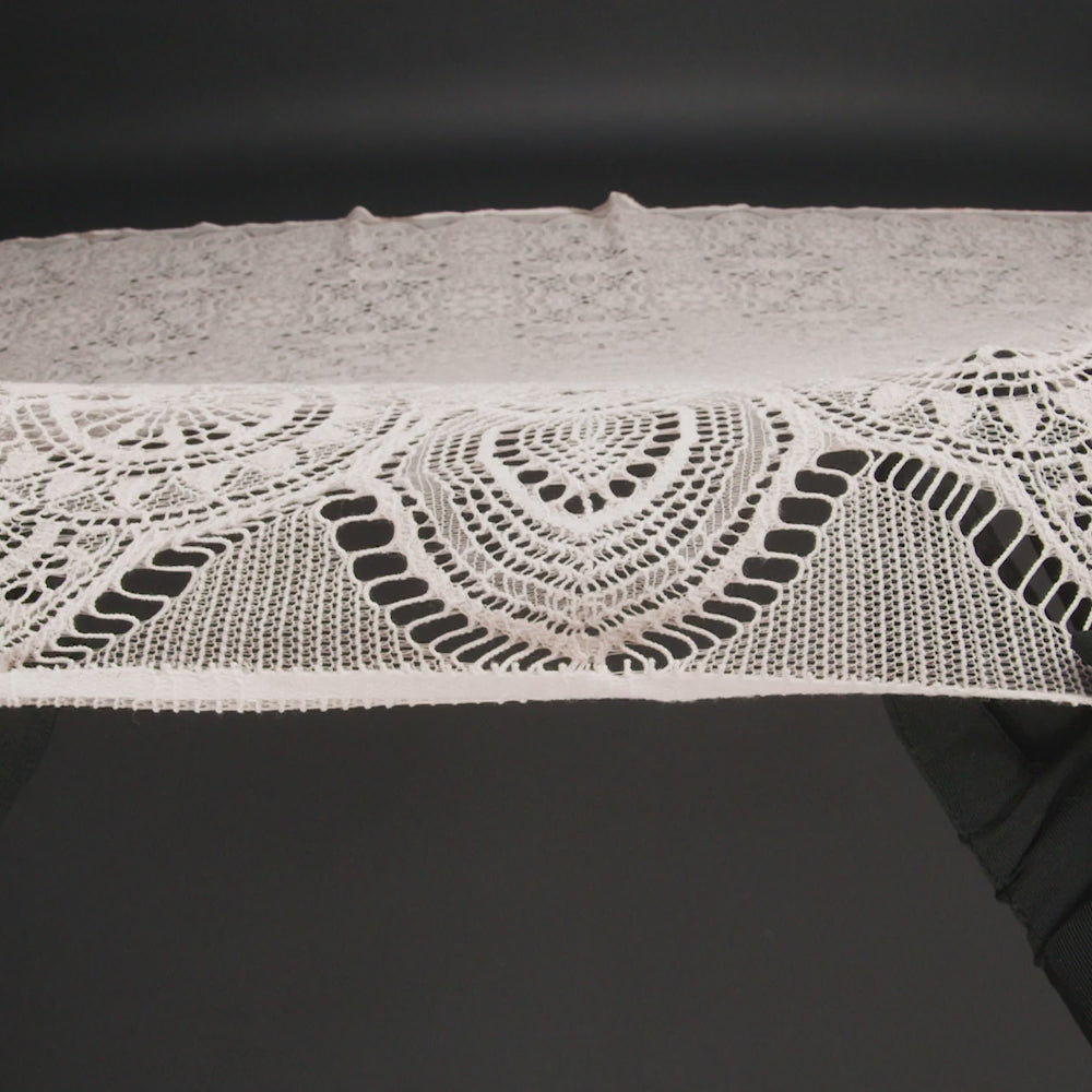 Cotton and Nylon Crochet Lace with Scalloped Border - Bleached Sand Boho Flowers