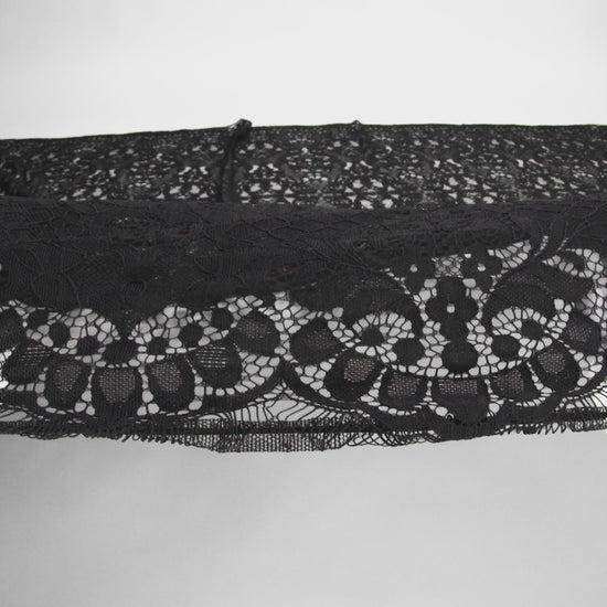 Nylon Re-Embroidered Lace - Black Floral Damask with Scalloped Borders