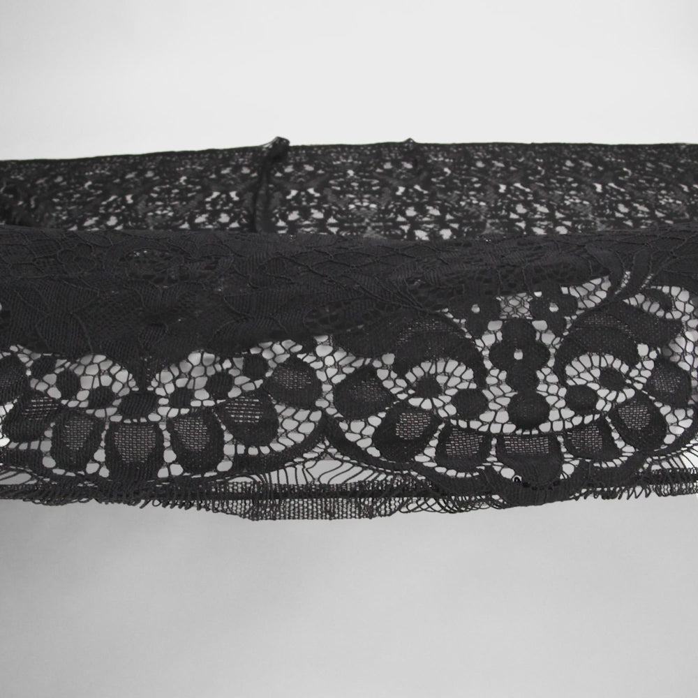 Nylon Re-Embroidered Lace - Black Floral Damask with Scalloped Borders