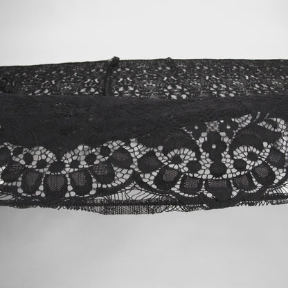 Nylon Re-Embroidered Lace - Black Floral Damask with Scalloped Borders