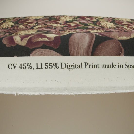 Linen and Rayon Woven - Black and Plum Floral - Vision of Romance Print - Mood Exclusive Wisteria Collection