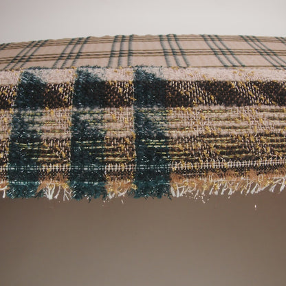 Metallic Wool and Polyester Tweed - Beige, Green and Gold Graphic Plaid