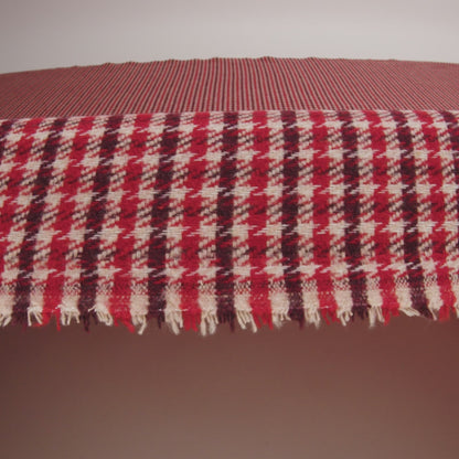 Wool Blend Tweedy Twill - Red, Burgundy and Ivory Houndstooth Plaid