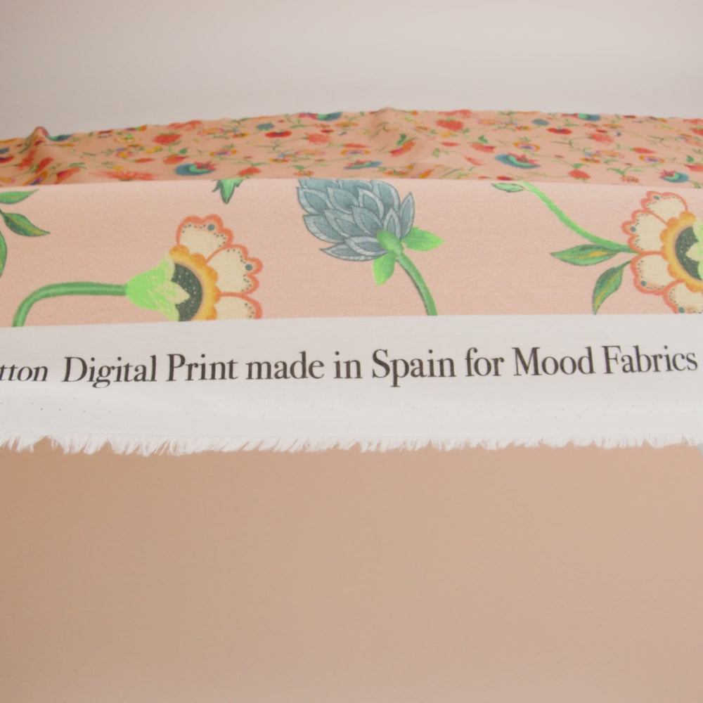 Cotton Voile - Peach Floral Vines - Sherbert Shandy Print - Mood Exclusive Gisele Collection