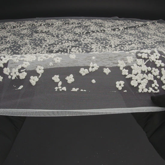 3D Puffy Glitter Tulle - White Floral