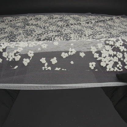 3D Puffy Glitter Tulle - White Floral