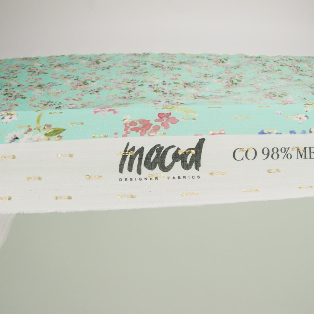 Cotton Voile Print with Metallic Dots - Seafoam Floral - Mood Exclusive April Awakening