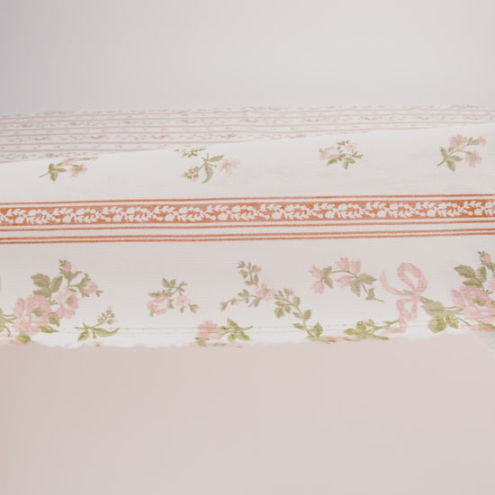 Viscose Georgette Print - Carnation Pink, Autumn Green and Off White Floral and Stripes - Designer Deadstock - Image 6 of 6