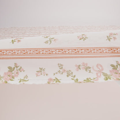Viscose Georgette Print - Carnation Pink, Autumn Green and Off White Floral and Stripes - Designer Deadstock