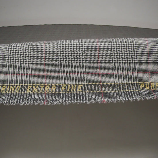 Brushed Virgin Merino Wool Twill - Black, White and Red Glen Plaid - Image 6 of 6
