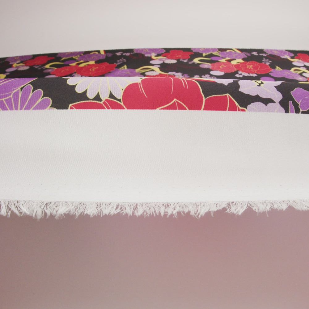 Recycled Polyester Twill - Black, Red and Purple Floral - Japanese Daydreams Print - Mood Exclusive Groove Collection