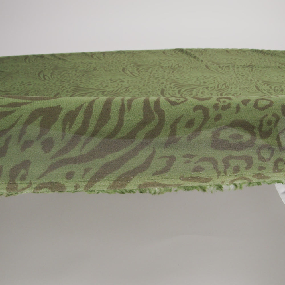 Viscose Georgette Print by The Reformation - Espresso Brown and Jungle Green Abstract Leopard Spots and Zebra Stripes - Deadstock - Image 6 of 6