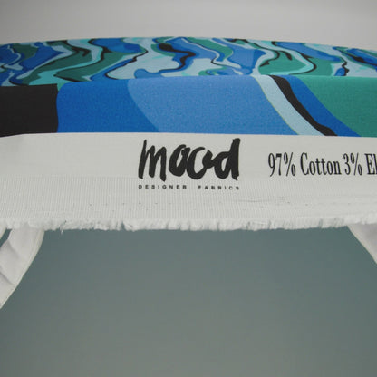 Stretch Cotton Sateen - Blue Abstract - Seen and Unseen Print - Mood Exclusive Groove Collection