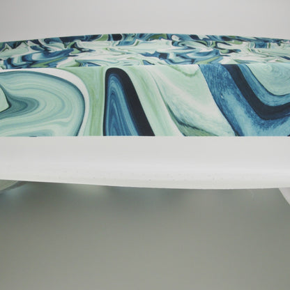 Polyester Satin - Blue, Green and White Marbled Swirls - Mood Exclusive Cascading Current Print