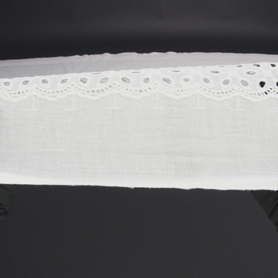 Embroidered Eyelet Cotton Voile - White Floral and Dot Stripes with Scalloped Border - Naomi Collection