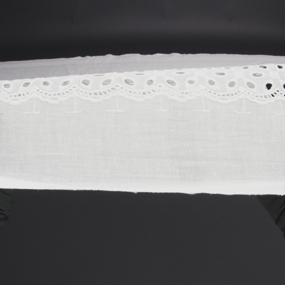 Embroidered Eyelet Cotton Voile - White Floral and Dot Stripes with Scalloped Border - Naomi Collection