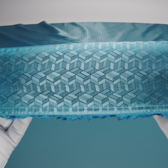 Geometric Jacquard Lining - Country Blue and Aqua Bi-Color