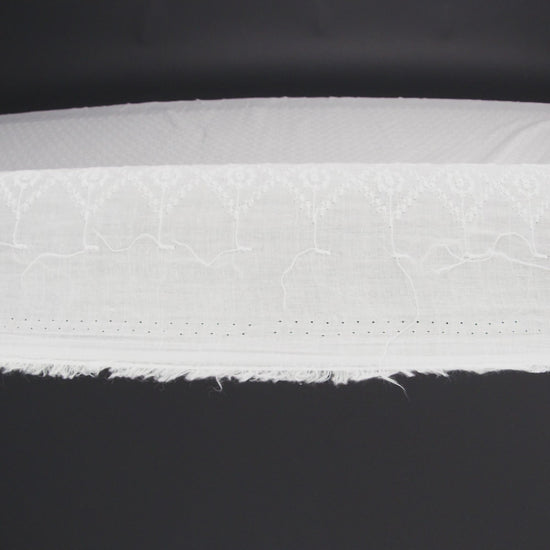 Embroidered Eyelet Cotton Voile - White Flowers in Diamond Lattice - Naomi Collection