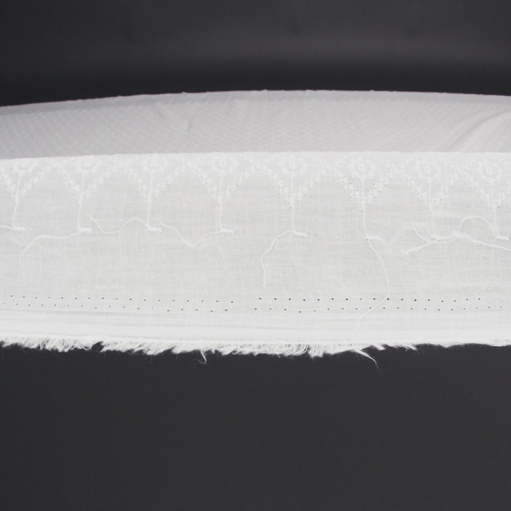 Embroidered Eyelet Cotton Voile - White Flowers in Diamond Lattice - Naomi Collection
