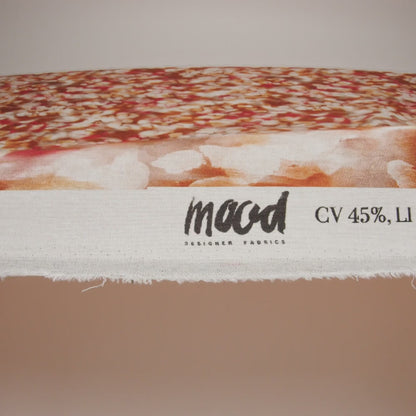 Linen and Rayon Woven - Burnt Orange, Coral Red and White Cloudy Spots - Mood Exclusive Mottled Mists Print