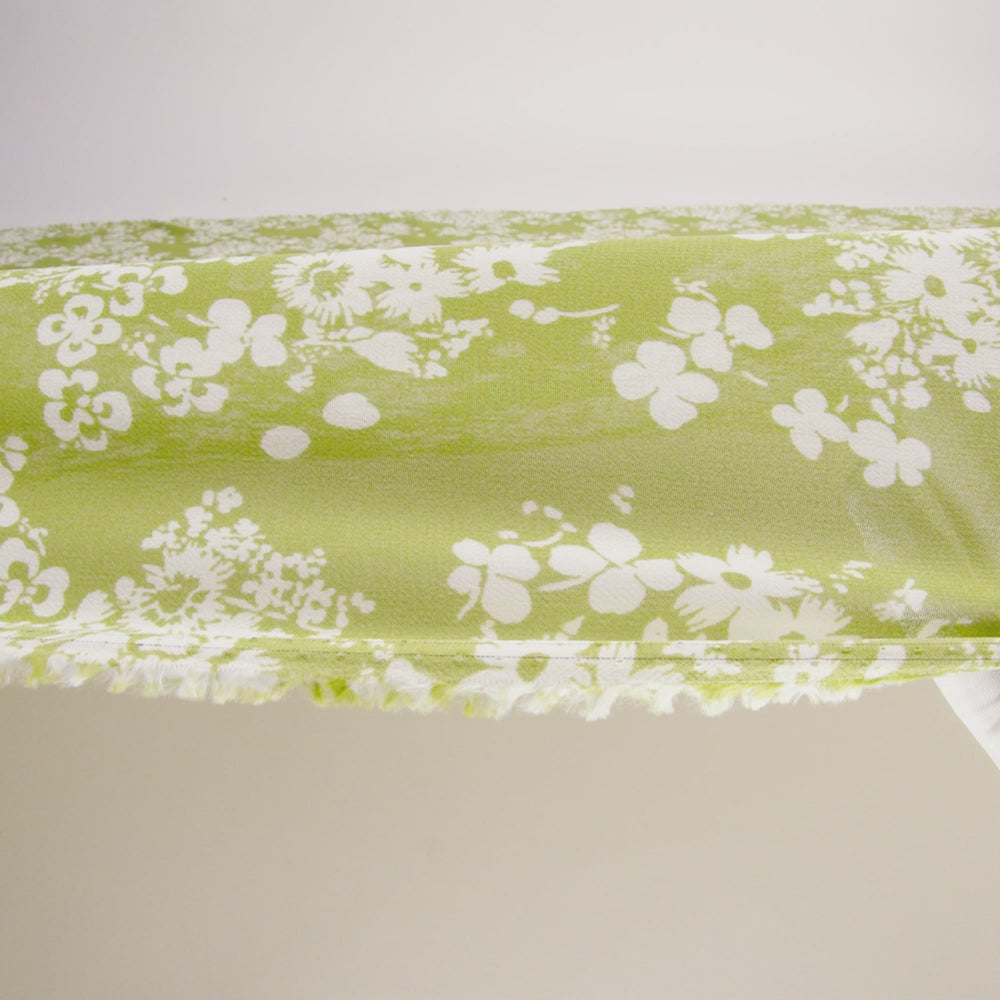 Viscose Georgette Print by The Reformation - Light Pistachio Green and White Floral - Deadstock - Image 6 of 6