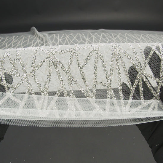 Glitter Tulle - White and Silver Linear Geometry - Image 6 of 7